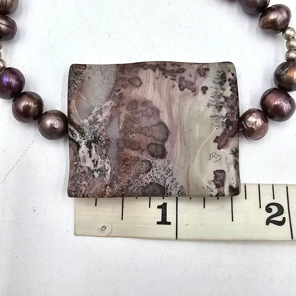 Peacock Baroque Pearl Purple Agate Pendant Sterling Silver Necklace 16" - Picture 11 of 12